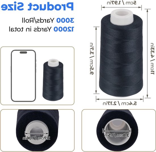 4 Spoelen Katoen Garens, 3000 Yards 100% Polyester Draad voor Overlockmachines, Handnaaien, Quilten en Kleding (Donkerblauw) — afbeelding 5