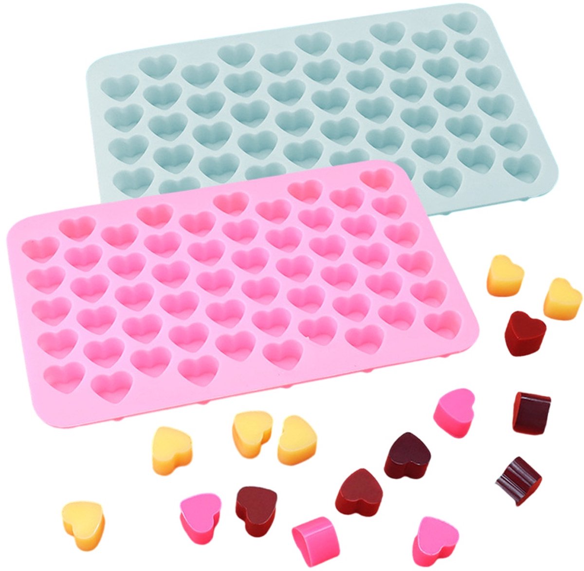 TOVBMUP Siliconen Hartjes Cake Vorm – Siliconen hartvormige cakevormen - Bakvorm - Bakset - Fondant & Koekjes Vormen - Cakevorm - Koek Vormpjes - 55 hartjes - Roze en blauw - 2 stuks - 3D