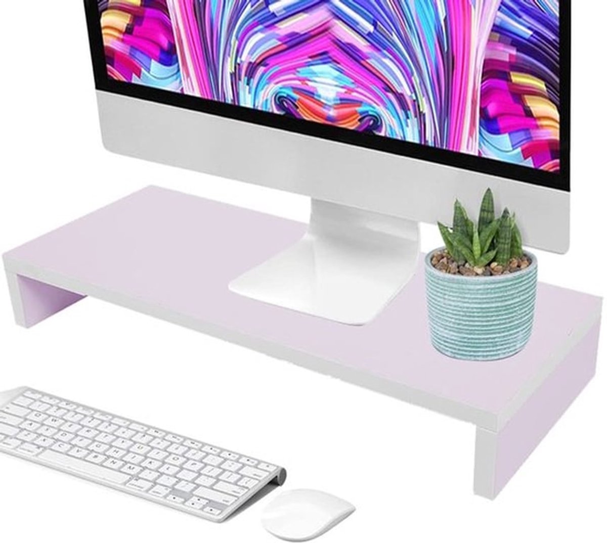 Laptop- en schermverhoger, 1-laags desktopmonitor-schermverhoger voor thuiskantoor, 19,5 x 7,8 x 3 inch, lichtpaars wit