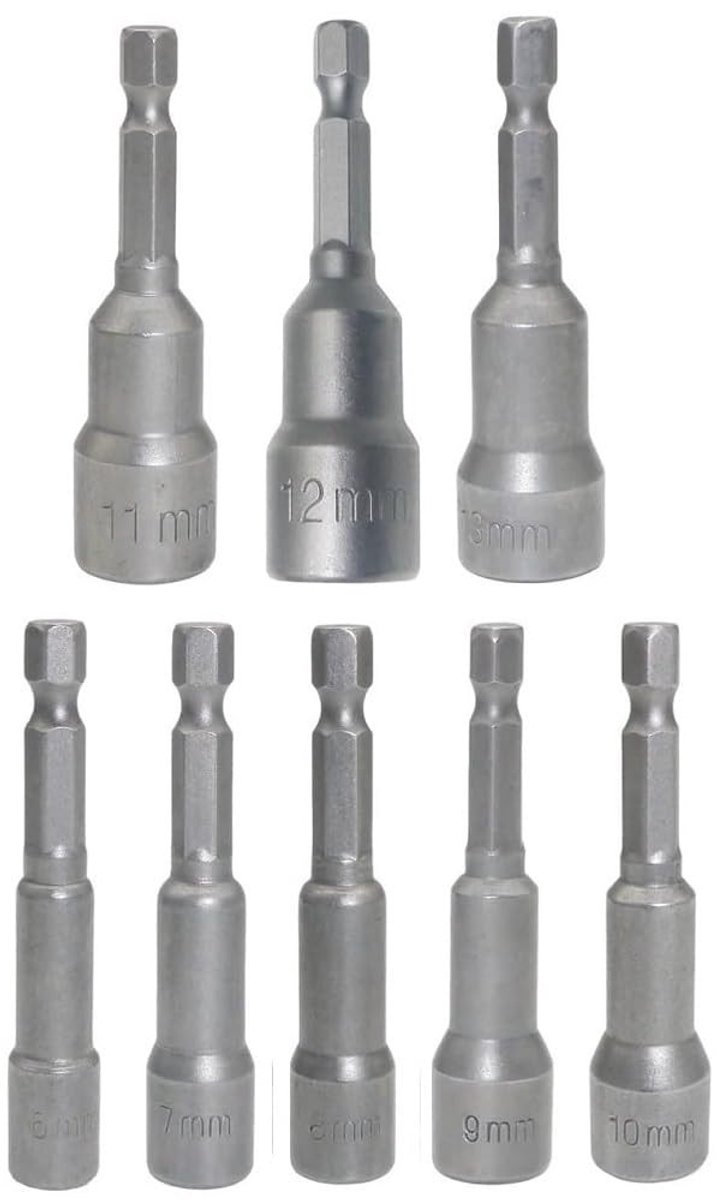 Vlemico - Dopsleutelinzetstukken - 8 stuks - Magnetisch - 6-13 mm - Geschikt voor diverse schroevendraaiers - Handig voor klussen