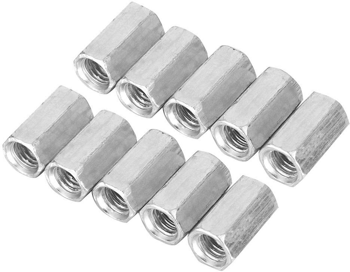 Zeynomax - Long hex nut - M8 Hexagon - Hoogwaardige vervangingen - 10 stuks - Carbon staal - Geschikt voor machines - M8x40