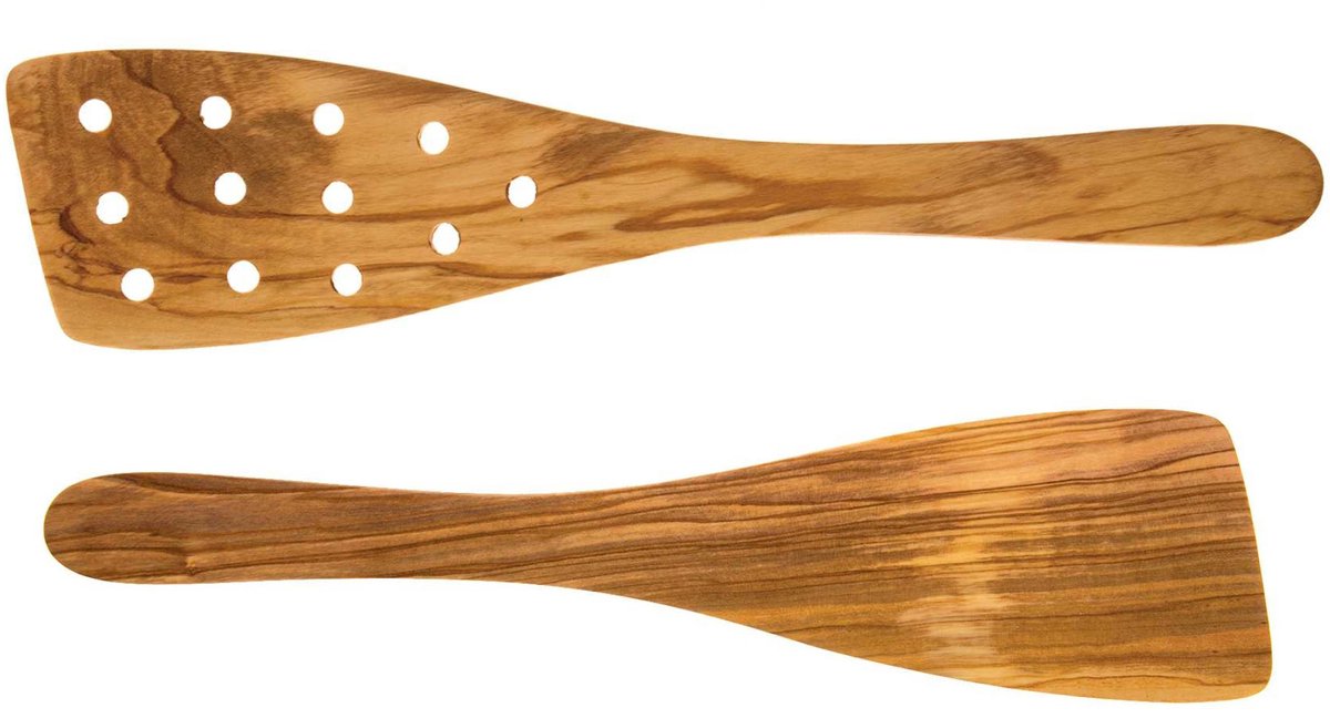 Rizes Wood - Pure Olive Wood - olijfhouten set van 2 brede Spatels - Olijfhout - Lengte 30 cm - Duurzaam!