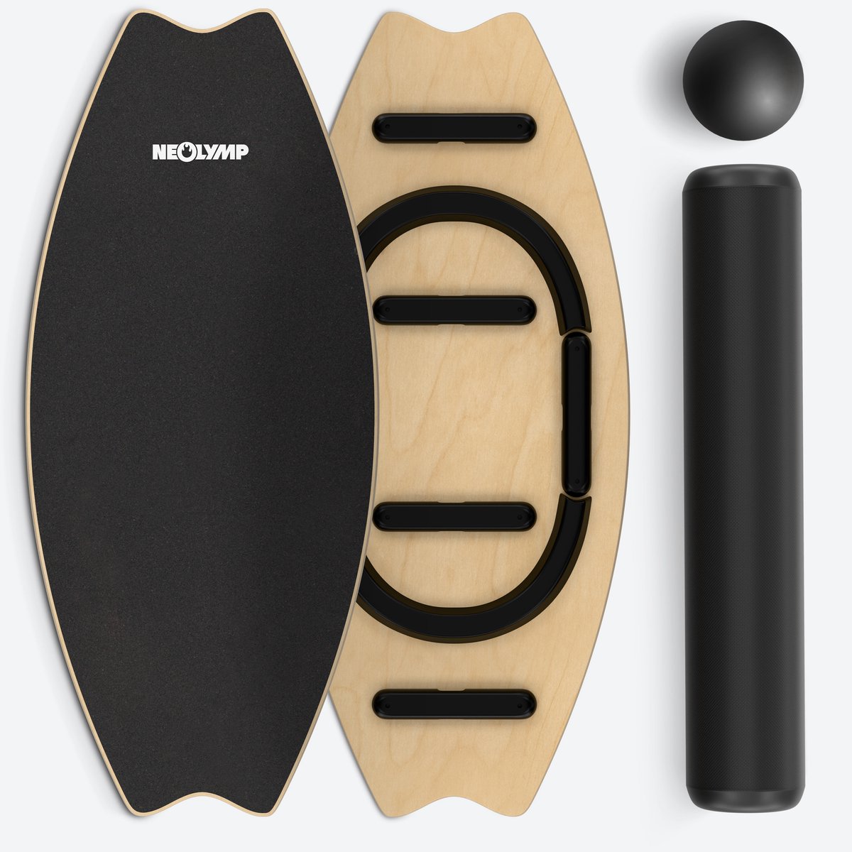 NEOLYMP Houten Balance Board met rol & bal – 7 niveaus, antislip, tot 210 kg
