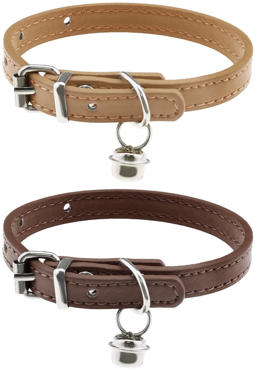 Dailygoods - Kat Halsband - Verstelbare Kraag - Comfortabel voor Kleine Huisdieren - Koffie & Khaki - Set van 2 - Geschikt voor Kittens