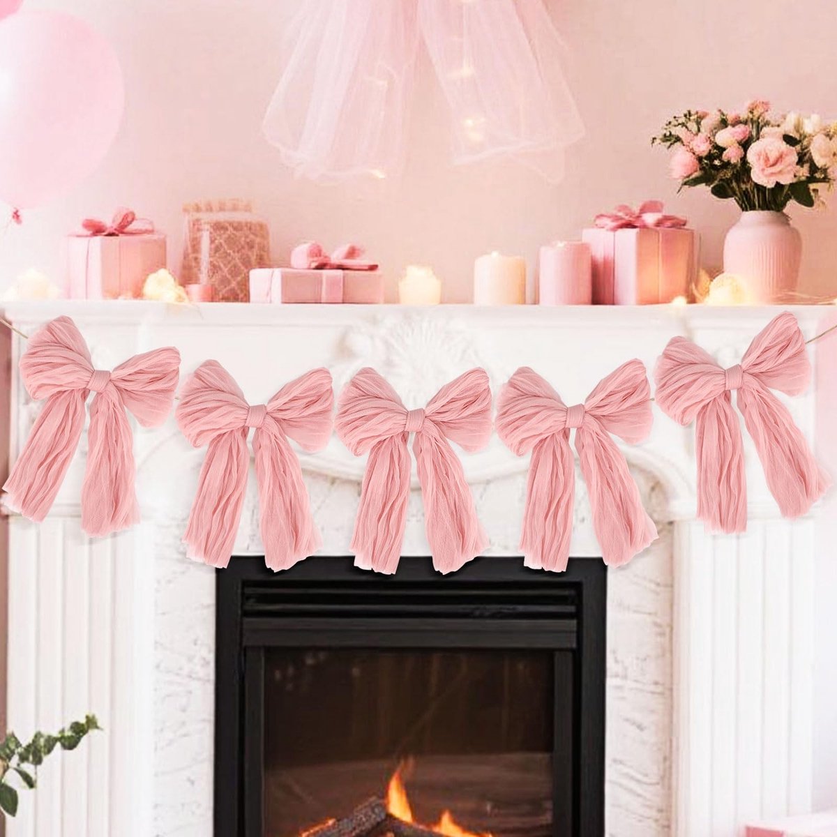 Dailygoods - Grote Roze Strik-Guirlandebanner - Feestdecoratie - 180 cm - Verjaardag - Bruidsdouche - Babyshower - Hangende Wervelingen