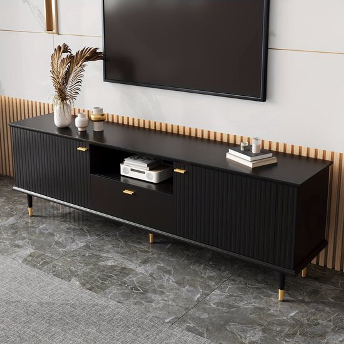 tv-meubel – tv-standaard – tv-kast – entertainmentmeubel – dressoir – Zwarte Uitvoering – 