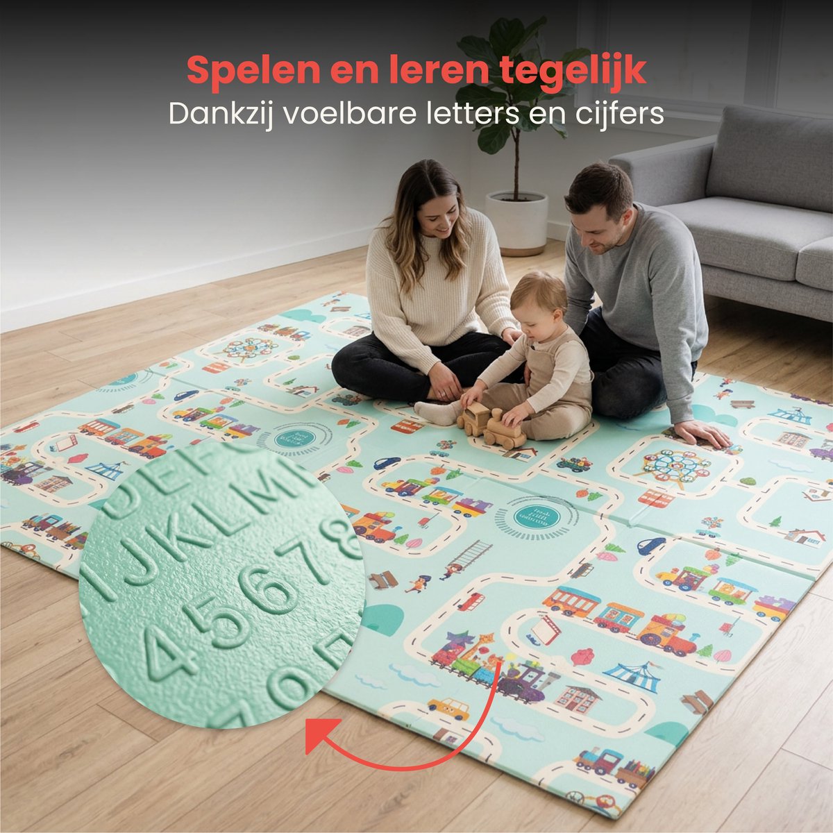 Teddle Speelmat Baby – Dubbelzijdig Speelkleed voor Baby - 200x180cm - Opvouwbare Speelmat - Kruipmat - Speelmat Foam - Met Letters en Cijfers thumbnail 3