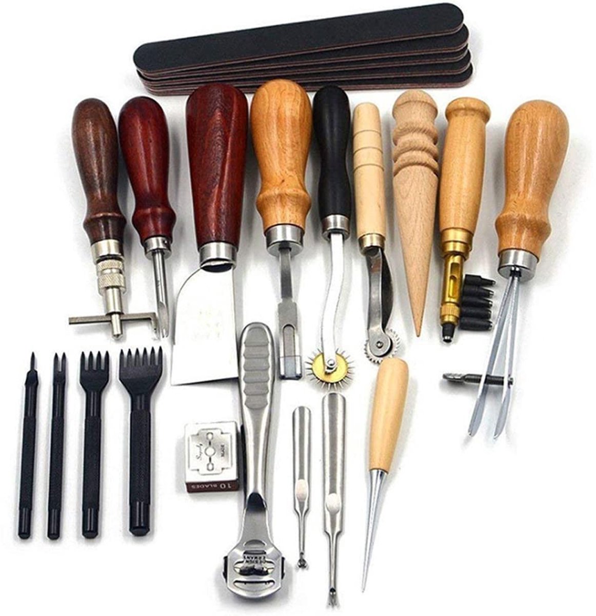 Livia home - Leergereedschap - Leerhandgereedschap - Professioneel gereedschap voor leerbewerking - 19-delige set - Ideaal voor personaliseren - Gesch