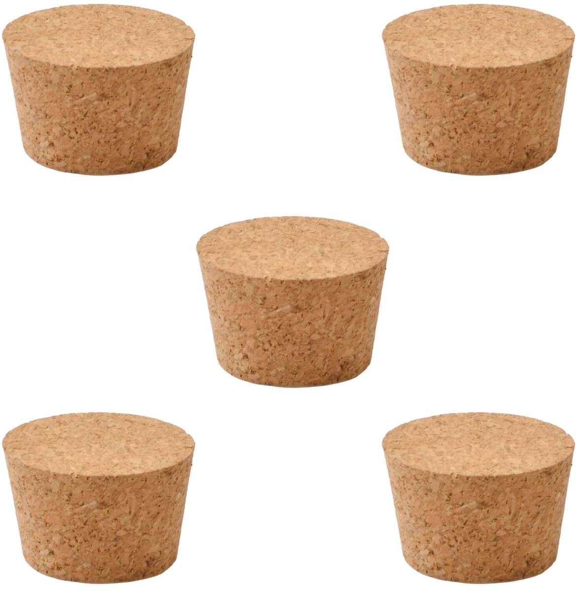 Jhubersproducts - Taperende Kurkstoppers - Conische Wijnfles Stopper - Vervangende Kurken voor Flessen - Lichtbruin - 5 Stuks - Voor Wijn en Potten