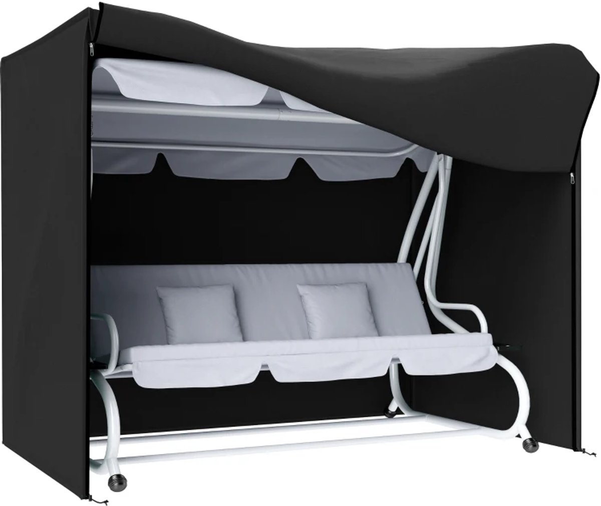 Hollywood Schommelhoes - Beschermhoes voor 3 zits Tuinschommel - Waterdicht, Stofvrij en UV-bestendig - voor Schommelbank, Tuinstoelen - voor Tuin, Terras, Balkon - 220 x 125 x 172 cm - Zwart