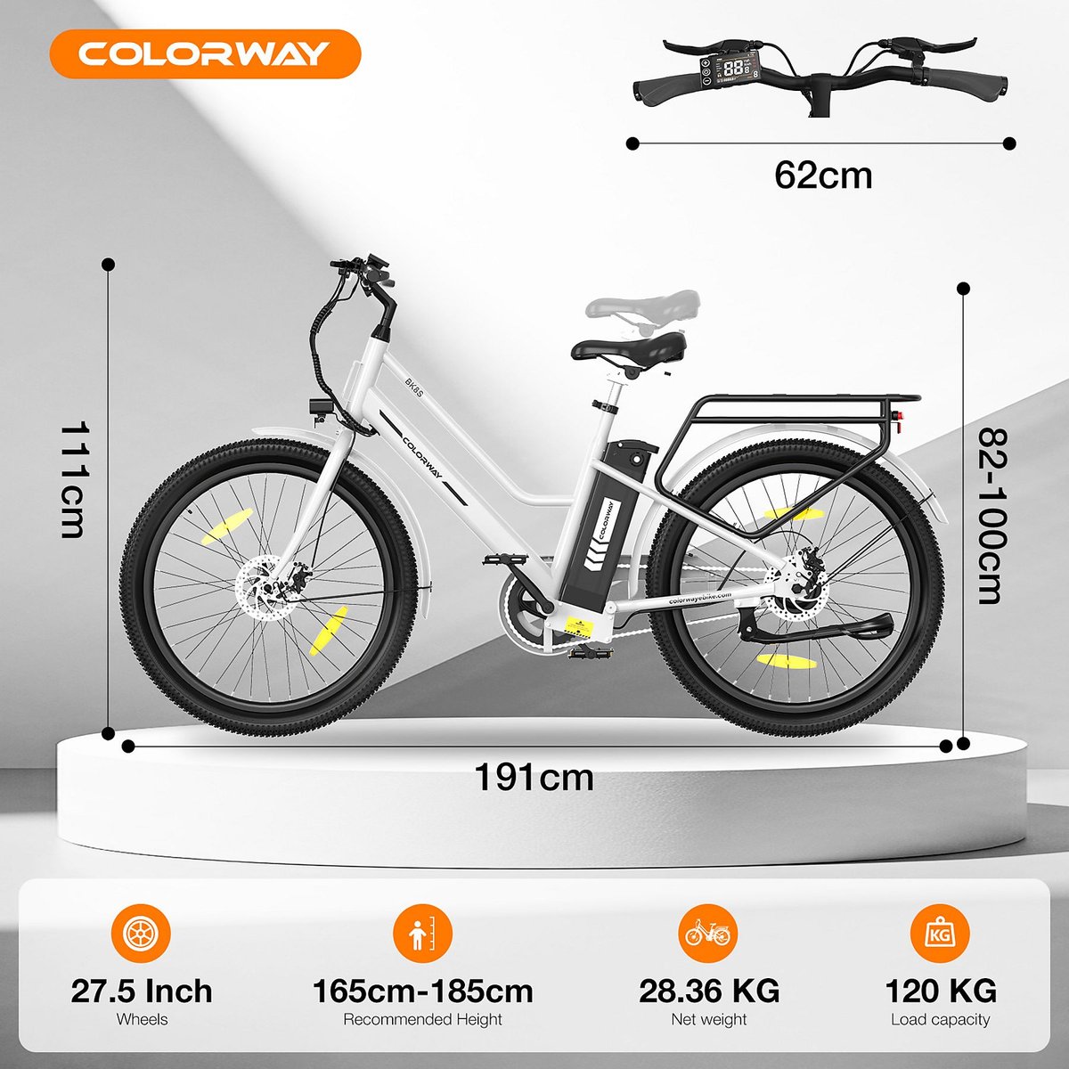 Elektrische Fiets Colorway BK8SL - Trendy 27.5 Inch City Commuter EBike met Afneembare 36V 12Ah Lithium Batterij - Mountain E-Bike met 250W Motor - Damesfiets - IP54 Waterdicht – foto 7