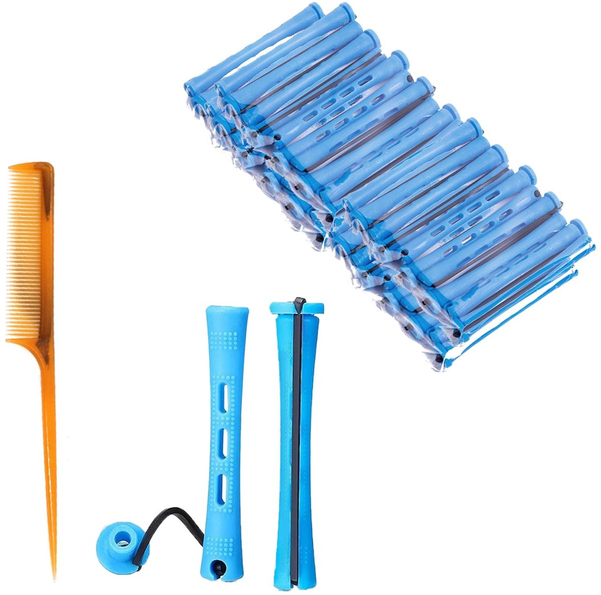 Dailygoods - Set van 60 kleine permanenten - Krultangen voor kort haar - Lichtgewicht en gebruiksvriendelijk - Blauwe mini-krultang - Natuurlijke krul