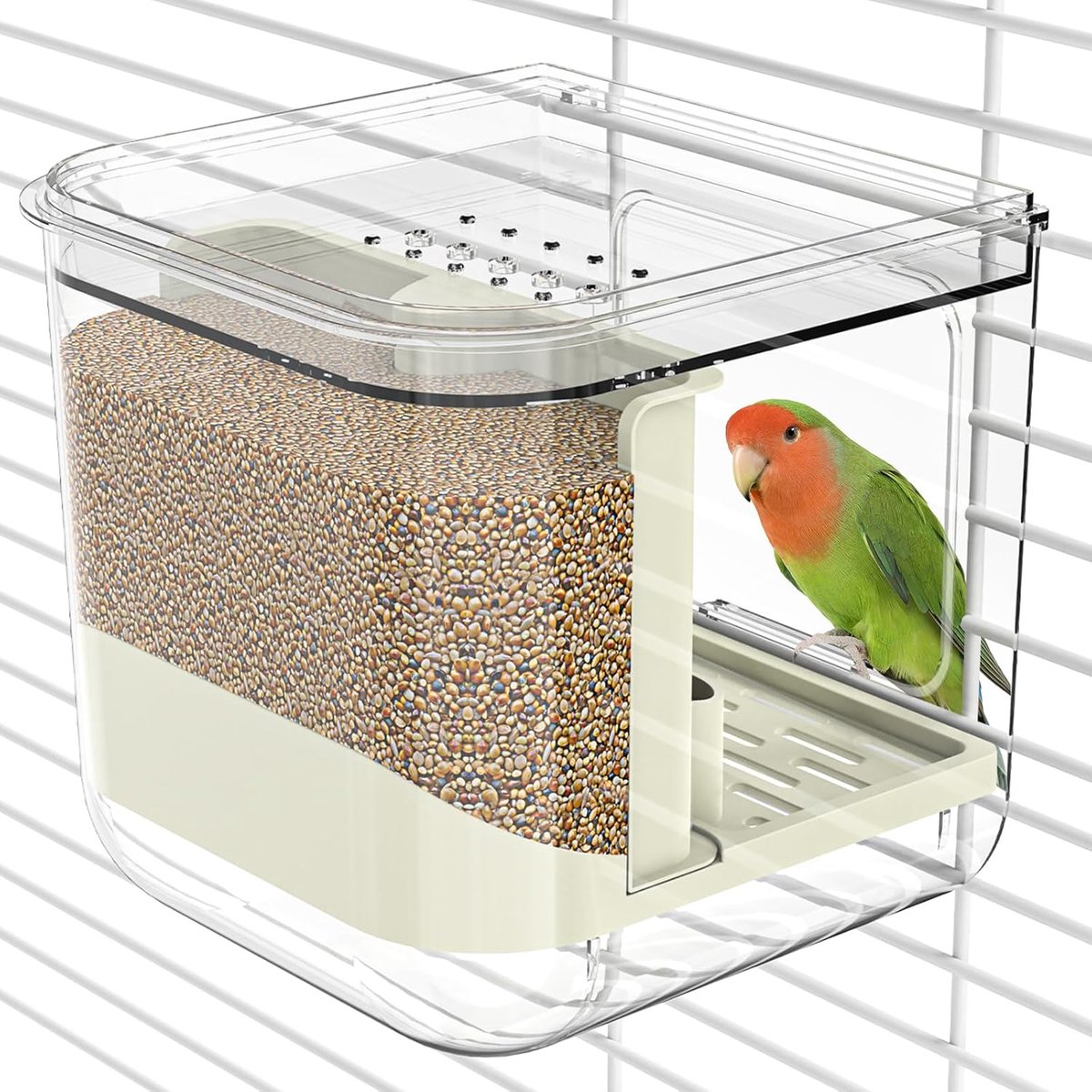 Automatische vogelvoerbak - multifunctionele voerbak voor papegaaienzaden - transparante voercontainer - kooi-accessoires voor papegaai en valkparkieten.