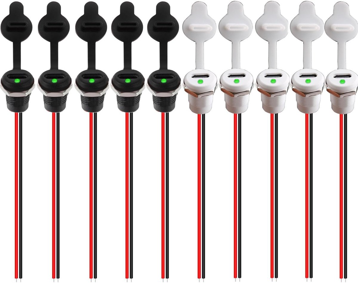 Dailygoody - 10x Waterdichte USB-C Connectoren - Paneelmontage met LED Licht en Stofkap