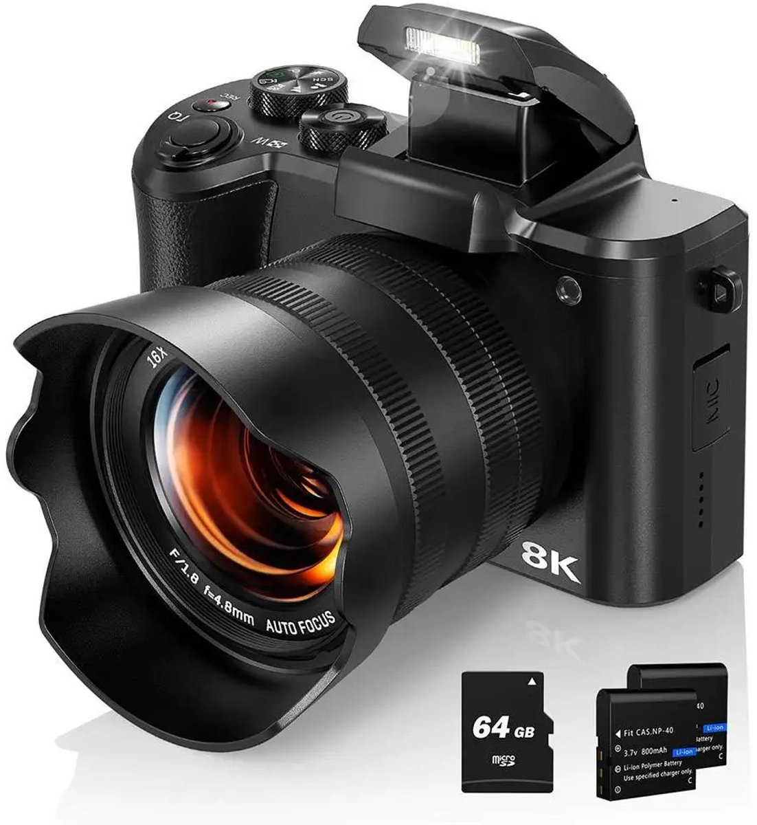 Norvia - 8K Digitale Camera - 88MP Fotoresolutie - WiFi - Autofocus - Vlogcamera Met Dubbele Lens - Touchscreen - 16x Zoom - Zwart