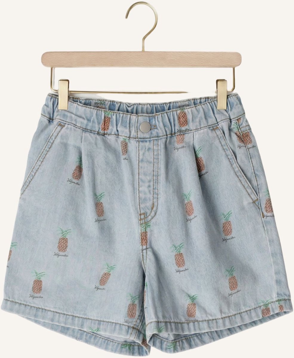 Jelly Mallow Pineapple Denim Shorts Jeans Meisjes - Broek - Lichtblauw - Maat 128/134