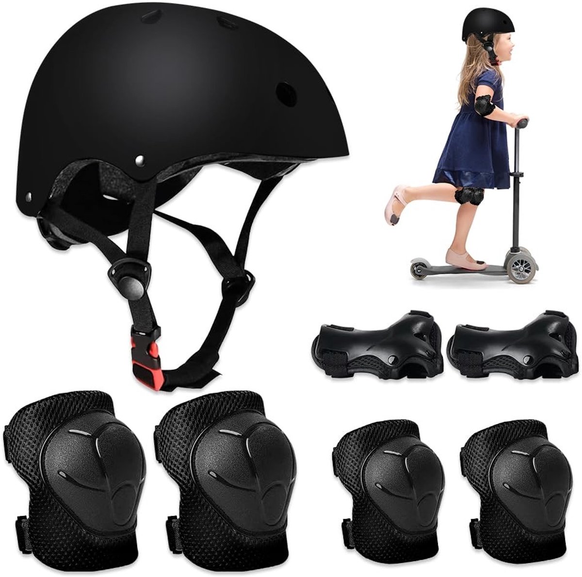 Riisoyu Kinder Beschermset - Kniebeschermers en Helm voor Inline Skaten en Fietsen