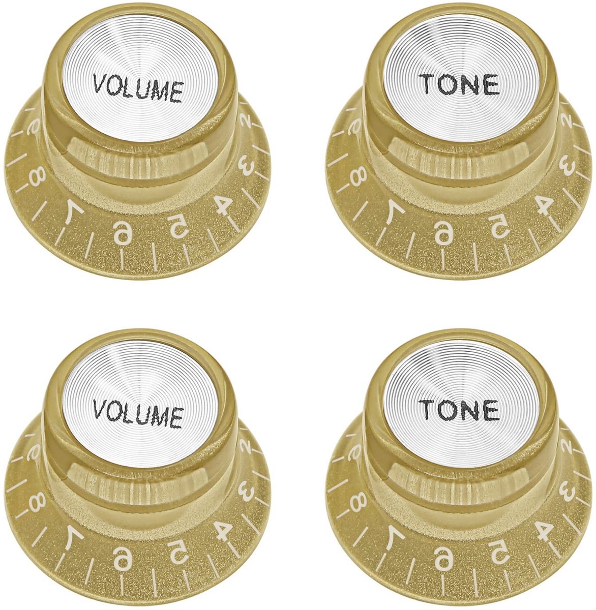 Allecto - Volume Tone Control Knoppen - 4 Stuks - Goud - Voor Elektrische Gitaar - Compatibel met Fender en Les Paul - 2 Volume en 2 Tone Knoppen