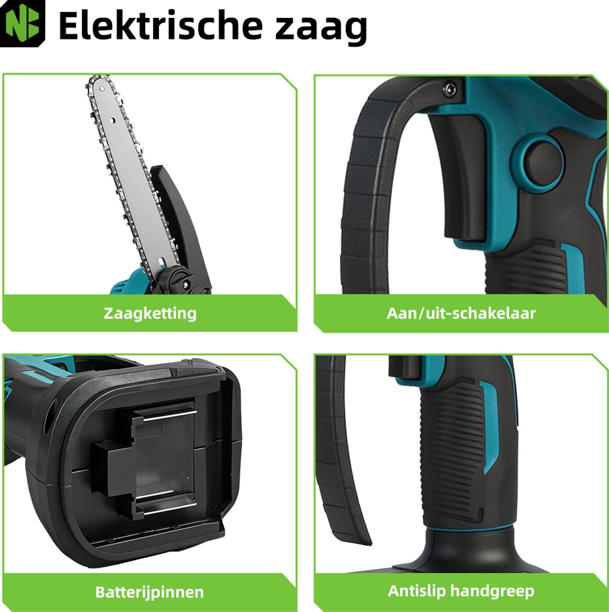 NewBeny Kettingzaag + Telescopische Steel - 6 Inch Kettingzaag - Telescoopsteel Accu-Hoogsnoeier - 1 m tot 2 m - met 2 Accu's - voor Baum- und Heckenschneiden thumbnail 6