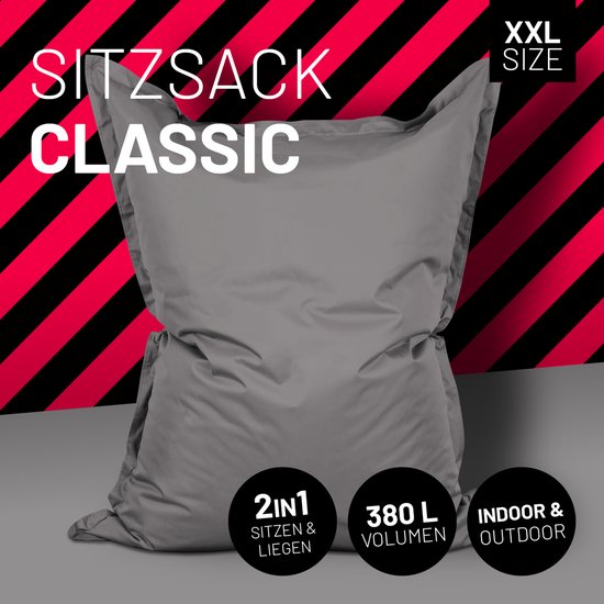 Lumaland - Grote luxe XXL zitzak - 380 liter vulling - 140 x 180 cm - geschikt voor Indoor & Outdoor - verkrijgbaar in verschillende kleuren - Grijs