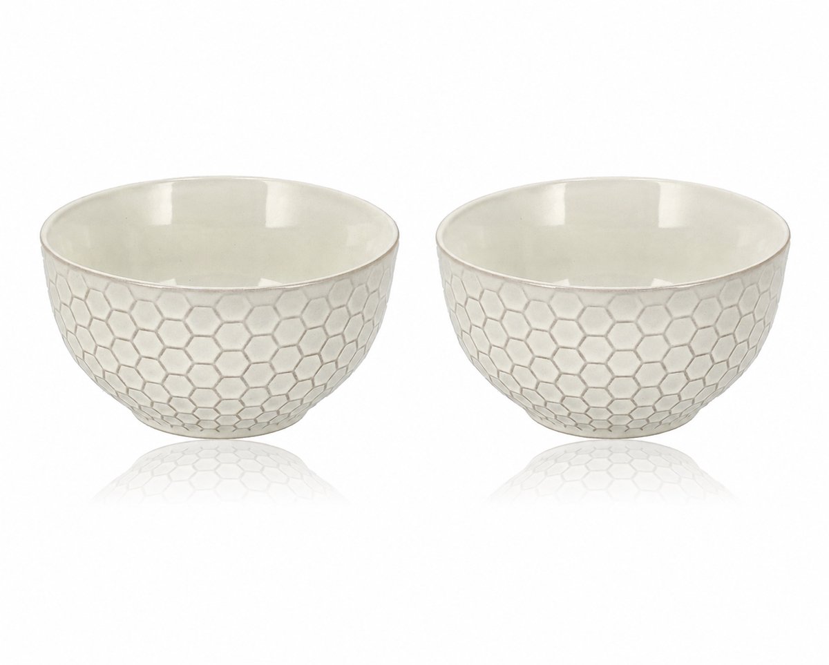 Ramen Kommen Set van 2 – Ø14 cm Keramiek Soepkommen – 700 ml Ontbijtkommen Zonder Oor voor Yoghurt, Muesli en Salade – Grijs