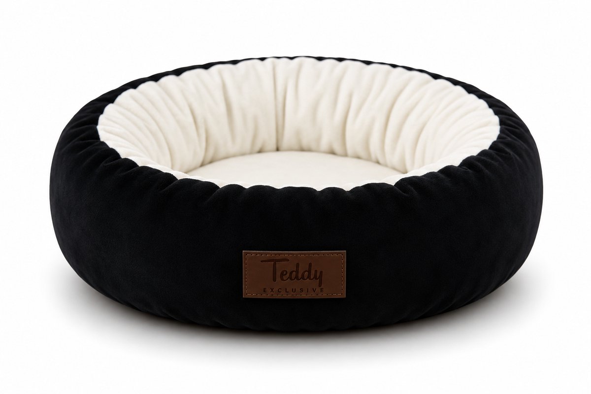 Teddy Exclusive - Kattenmand Cleo Rond – Ø40xH12 cm – Zacht Pluche Kattenkussen – Zwart – Comfortabel Kattenbed
