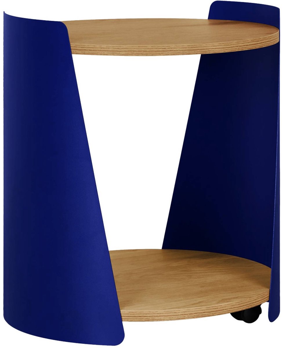 sweeek - Ronde bijzettafel op wieltjes van metaal en houtdecor 40 x 39,5 x 46cm - molto