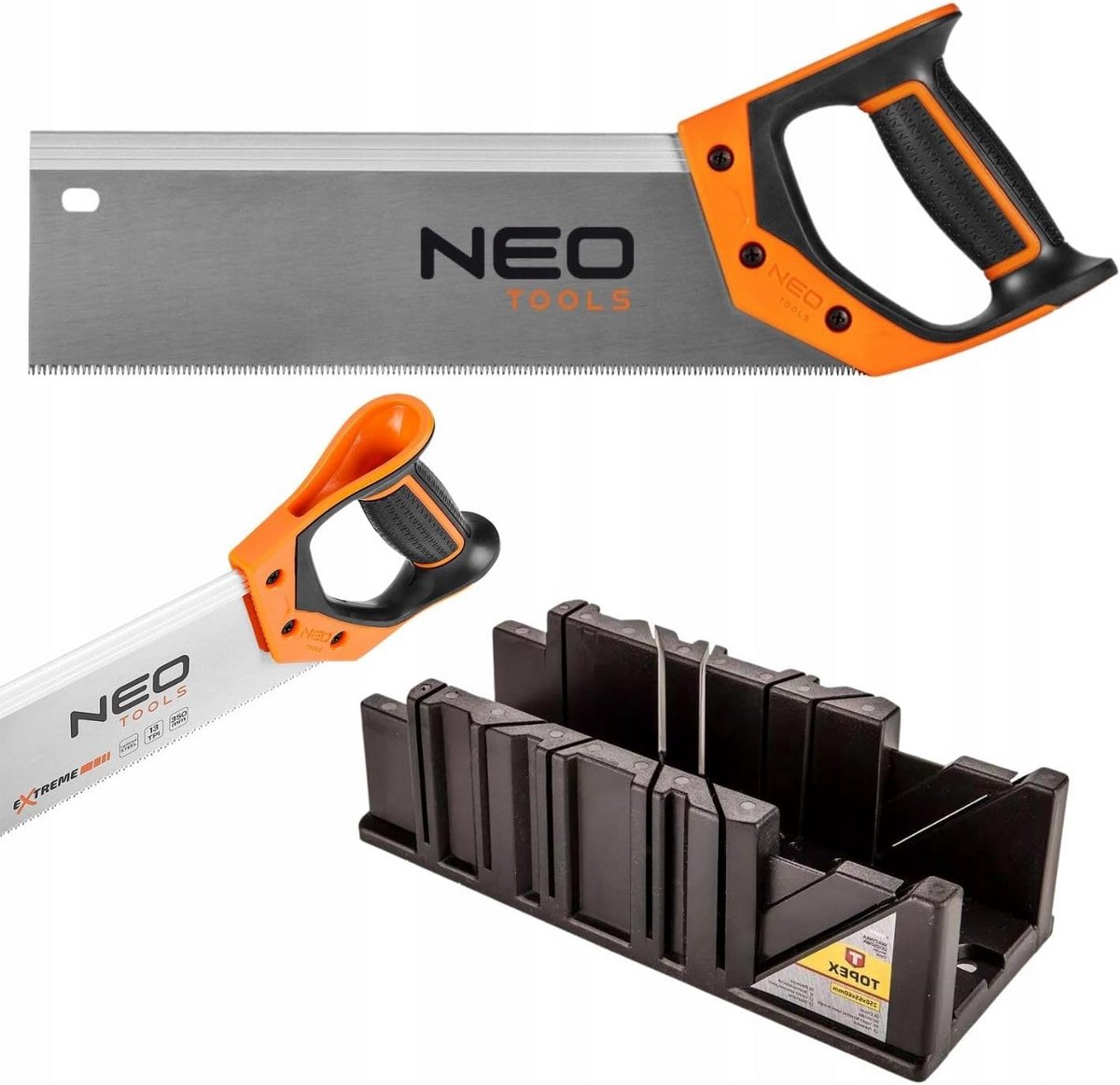 Verstekbak met zaag - Houtverbinder set - Nauwkeurig hout zagen - Gehard stalen blad - 350 mm bladlengte - Zwart oranje