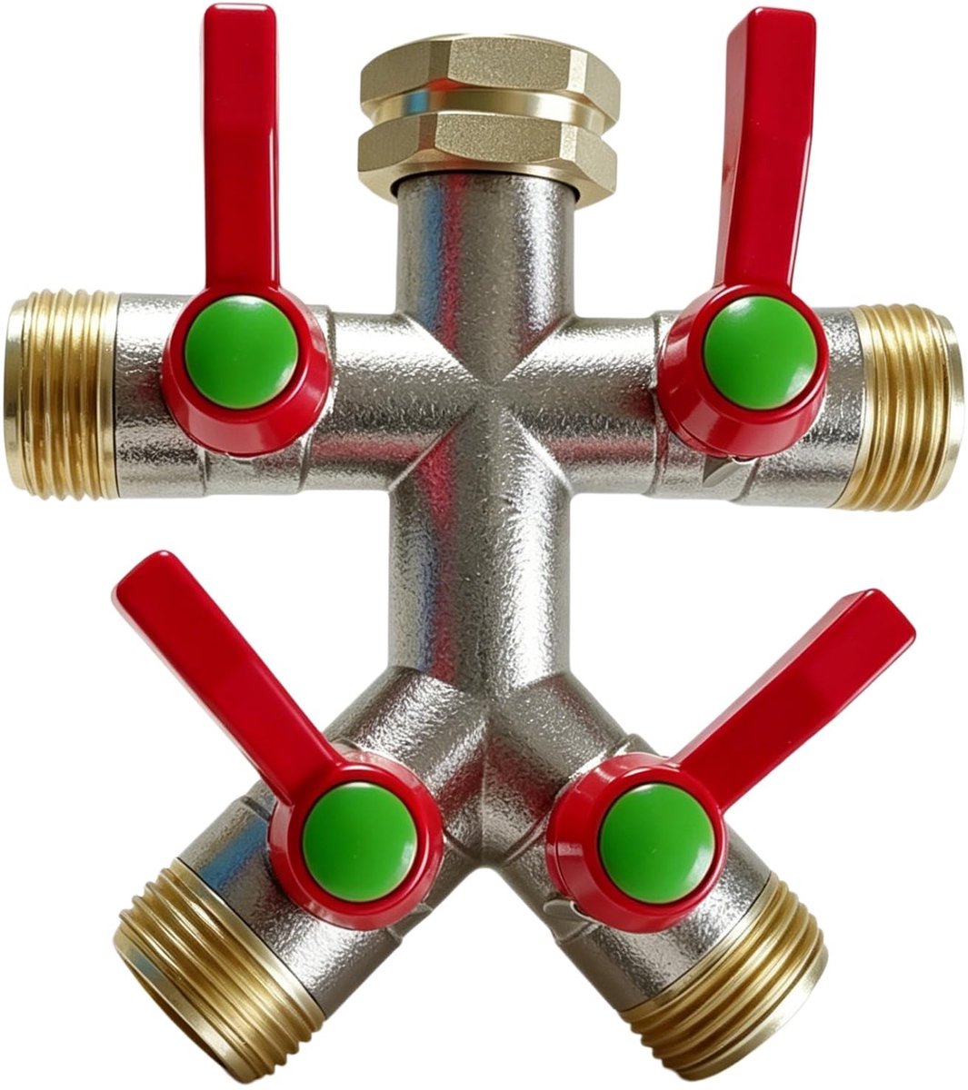 Dailygoods- Waterverdeler 4-weg - Messing Wateraansluiting - Tuinirrigatie - Ergonomische Handgreep - Lekvrij - Vier Regelbare Kogelventielen - Tuinverdeler