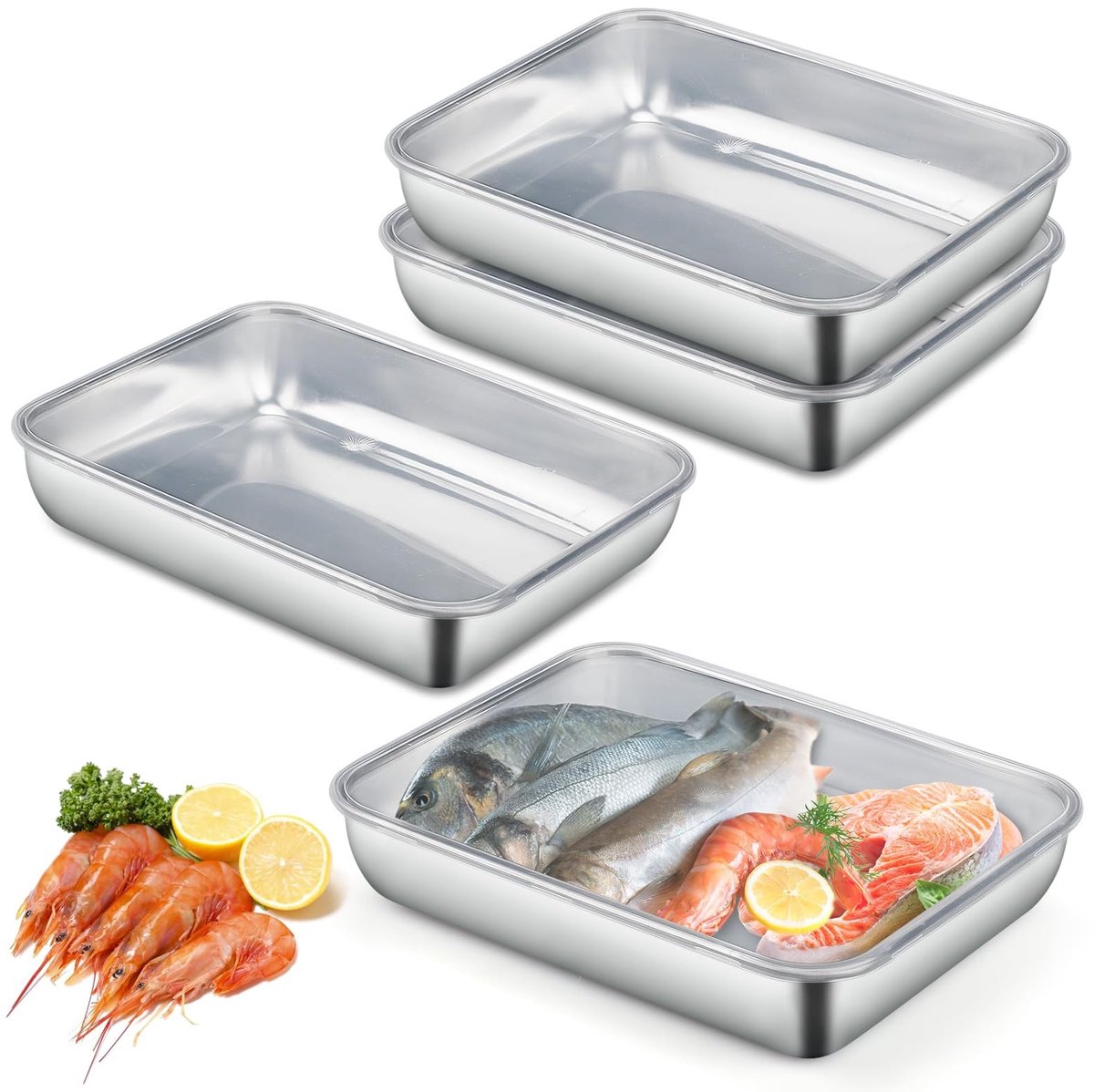 Dailygoods- Voedselopslagcontainer 2000ml - Roestvrij Stalen Dozen - Herbruikbare Vriezerdozen - 4 Stuks - Stapelbaar - Afmetingen 25 x 20 x 5.5 cm - Opslagdozen