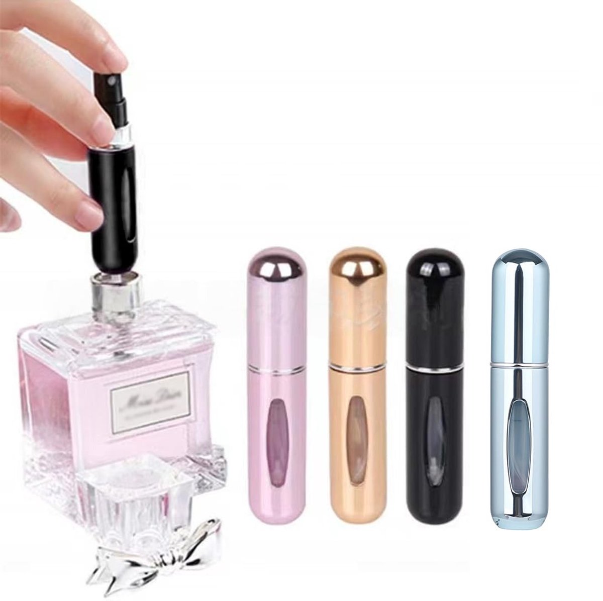 Dailygoods- Parfumatomizer 4 Stuks 5ml - Navulbaar Parfum Flesje - Mini Spray Fles - Portable Parfum Atomizer - Schokbestendig - Hoogwaardige Materialen - Parfumflesje