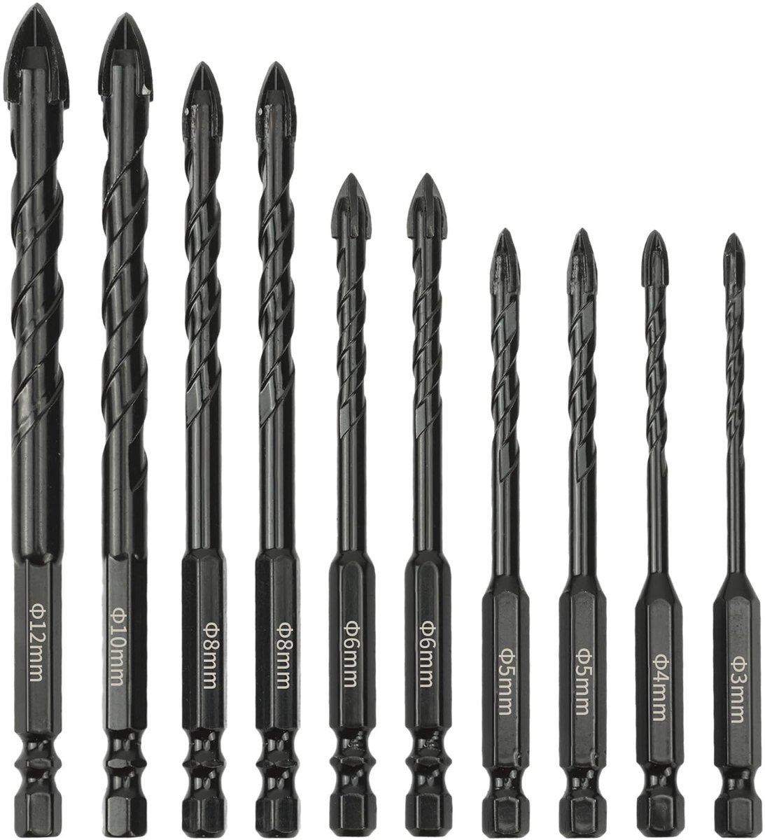 Dailygoods - Borenset - Universele boor - Zeskantige schacht - Zwart - Glasboor - Geschikt voor keramische tegels, baksteenwand en betonwand