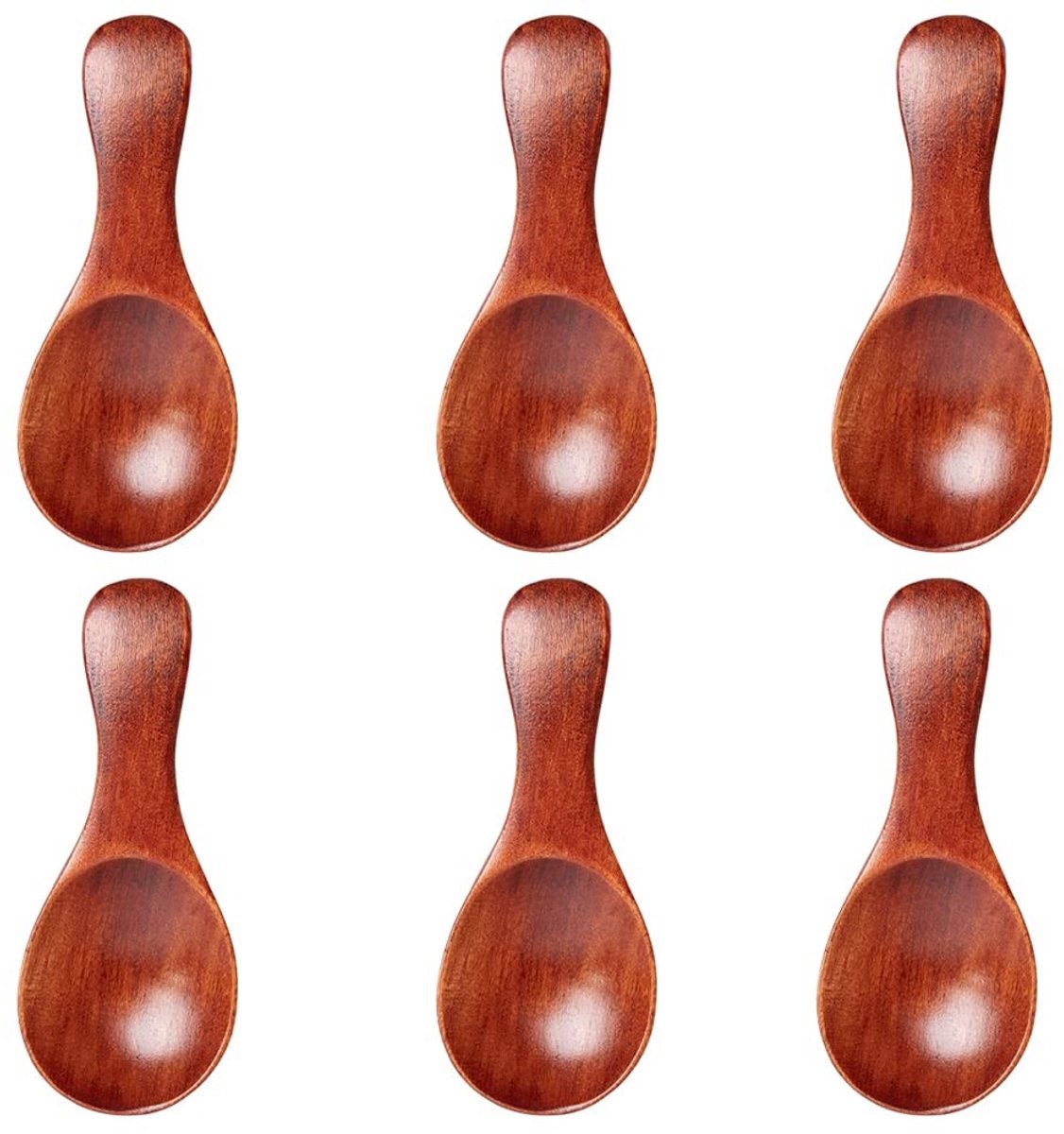 Dailygoods- Houten Lepel 8 x 3,6 cm - 6 Stuks - Mini Houten Theelepel - Koffielepel - Houten Lepels voor Keuken - Donker Hout