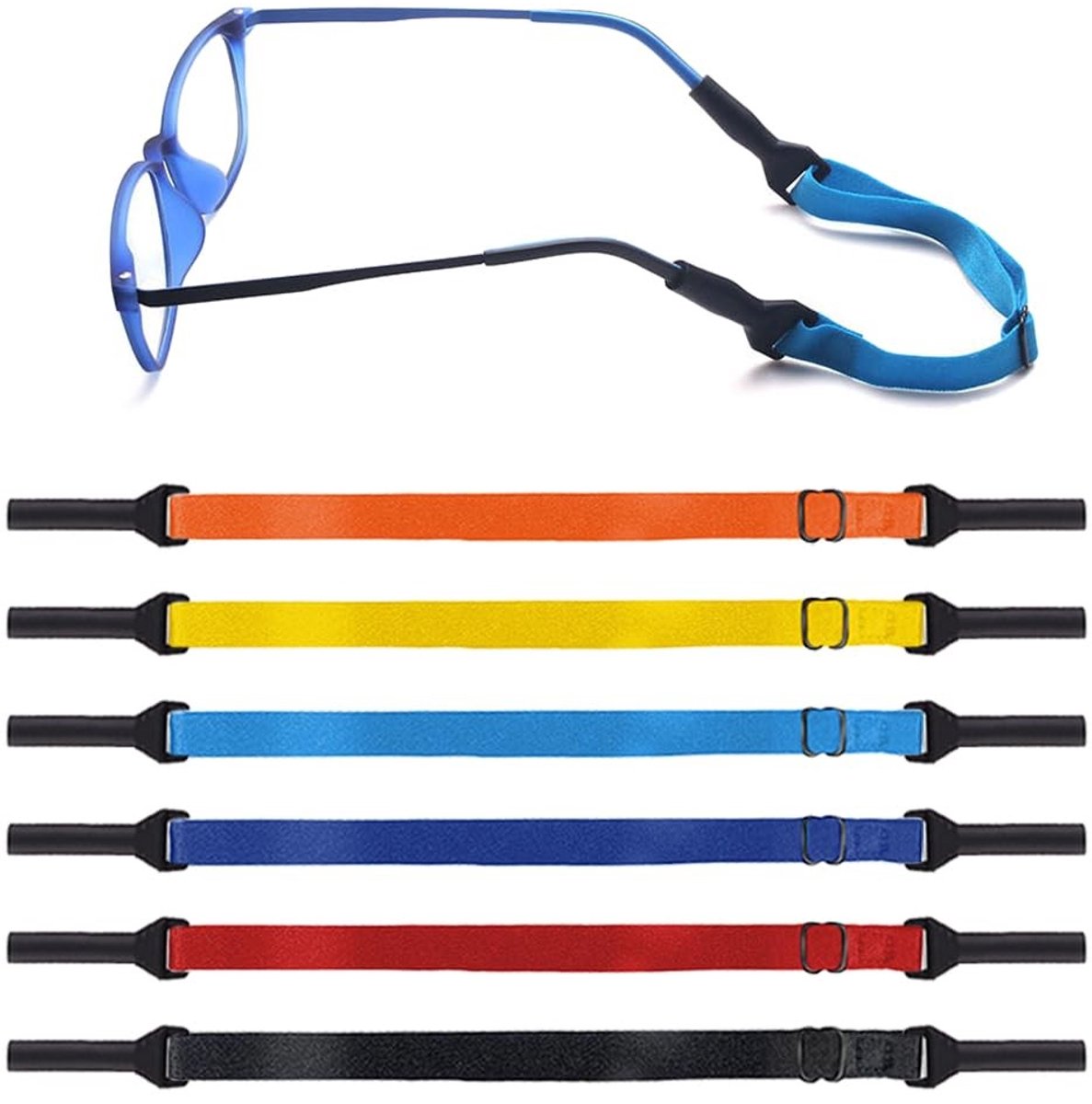 Dailygoods- Brillenriem 6 stuks - Verstelbare Brillenhouder - Antislip Sportbrilhouder - Universele Brillenriem - Meerkleurig - Polyester/Spandex/Roestvrij Staal - Brillenband