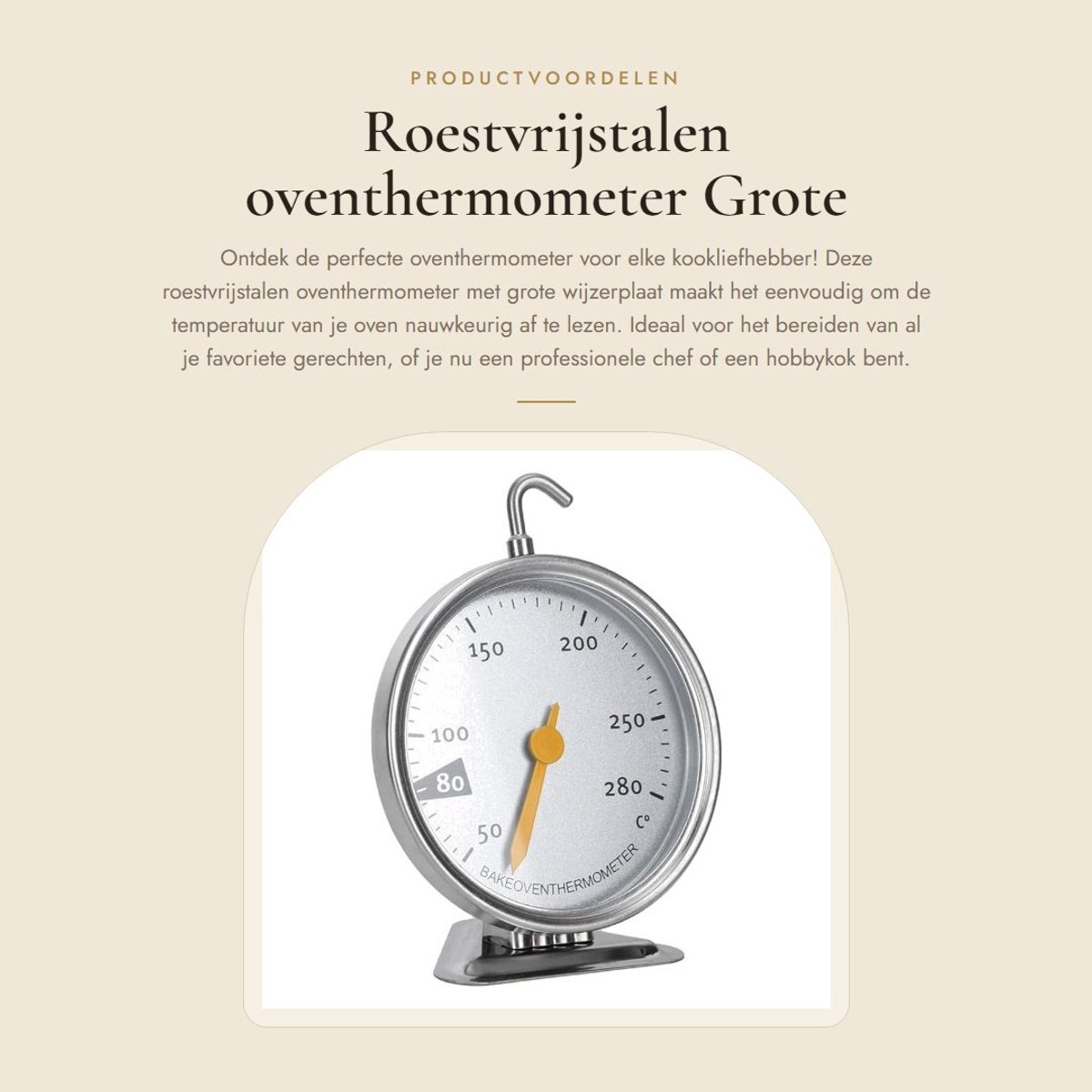Dailygoods - Roestvrijstalen oventhermometer - Grote wijzerplaat - Direct aflezen - Hittebestendig - Keuken - Meetinstrument voor koken - Temperatuurb...