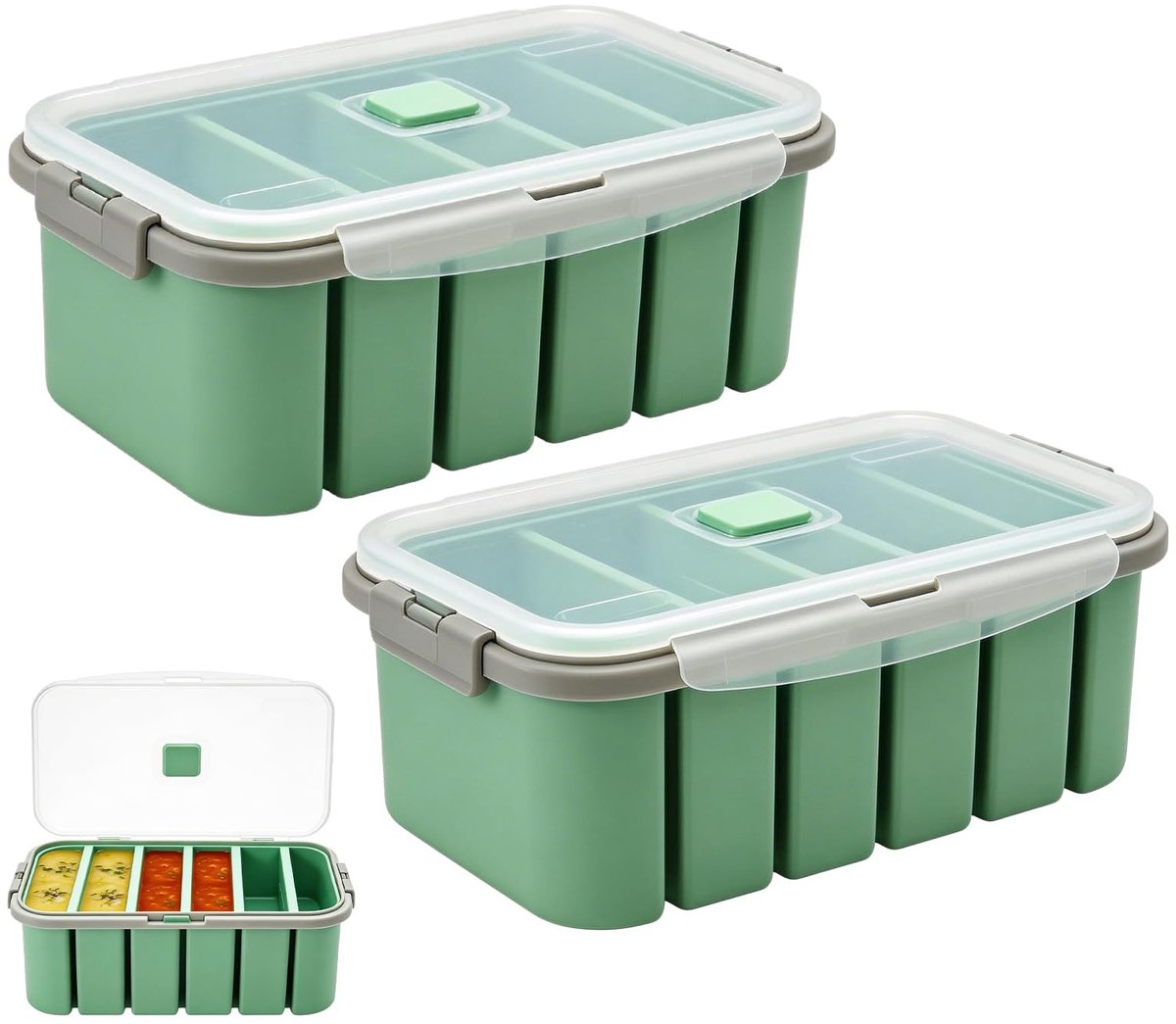 Dailygoods- Vriescontainer voor Soepen - Siliconen Vriesvorm met Deksel - 6 Gaten - Vriesschaal - Voedselveilig - 22,5 x 14,5 x 7,8 cm - Invriesbak