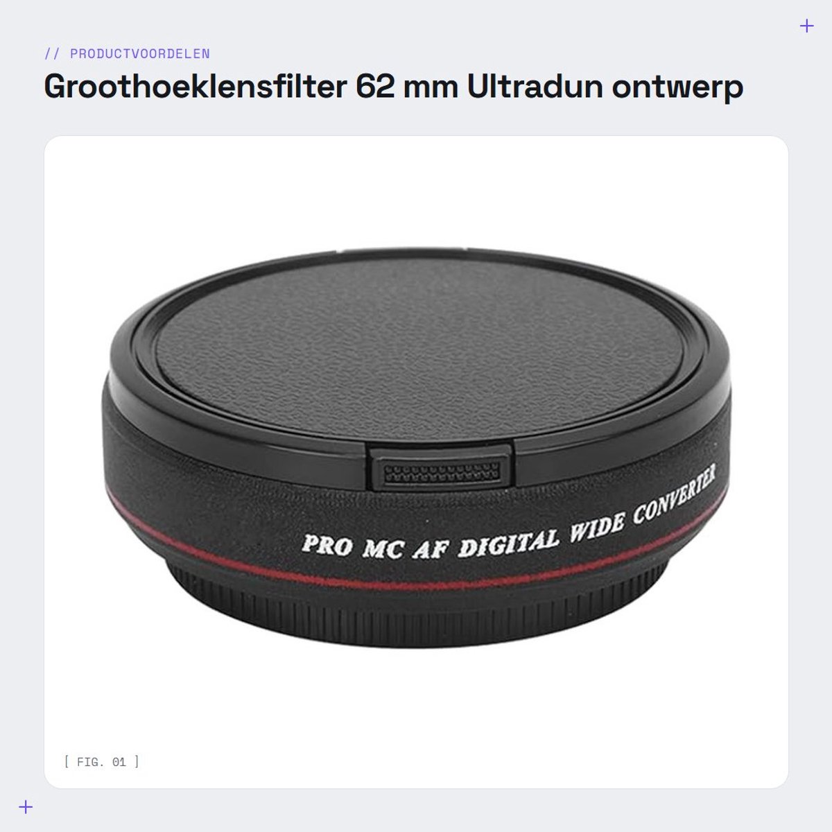 Dailygoods- Groothoeklensfilter 0,45x Ultradun - Diameter 62 mm - Aluminiumlegering - Optisch Glas - Geschikt voor SLR-camera's - Vergroot kijkhoek - Groothoeklens