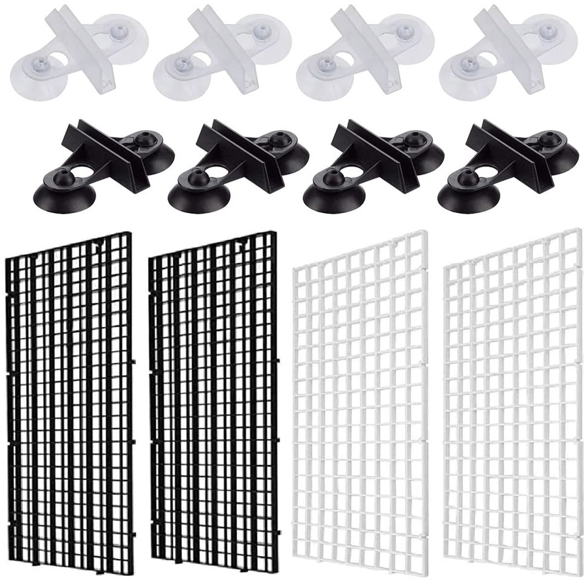 Dailygoods- Aquariumscheidingswand - 4 Stuks - Kunststof Roosterverdeler - Met 8 Zuignappen - Voor Aquarium - Veilig en Robuust - Aquariumverdeler
