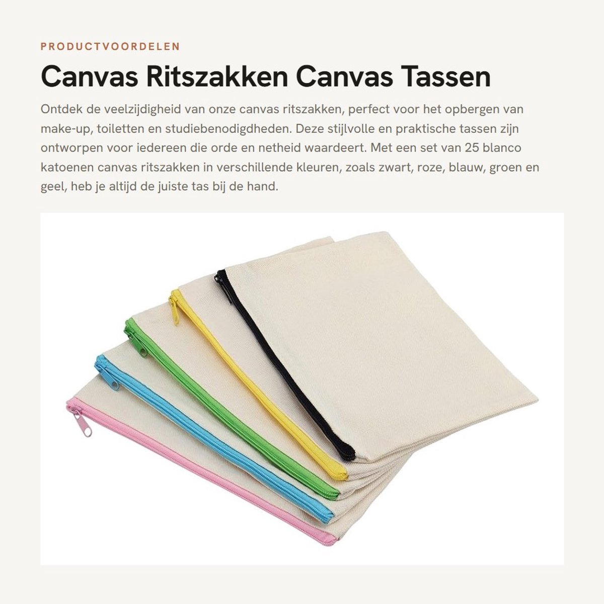 Dailygoods- Ritszakken 25 Stuks - 21 x 13 cm - Canvas Tassen - Blanco - DIY Ambachtelijke Tassen - Make-up Opslag - Toilettas