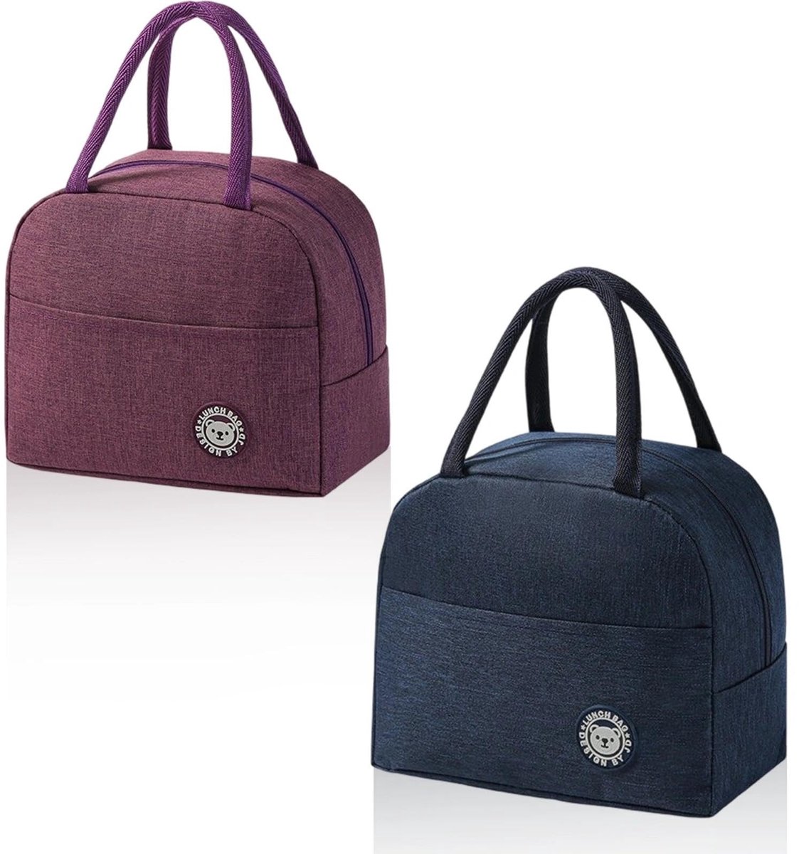 Dailygoods- Lunchtas 2 Stuks - Kleine Koeltassen - Marineblauw/Paarse Mini-Koeltas - Praktische Hengsels - Voor School/Familie/Kantoor