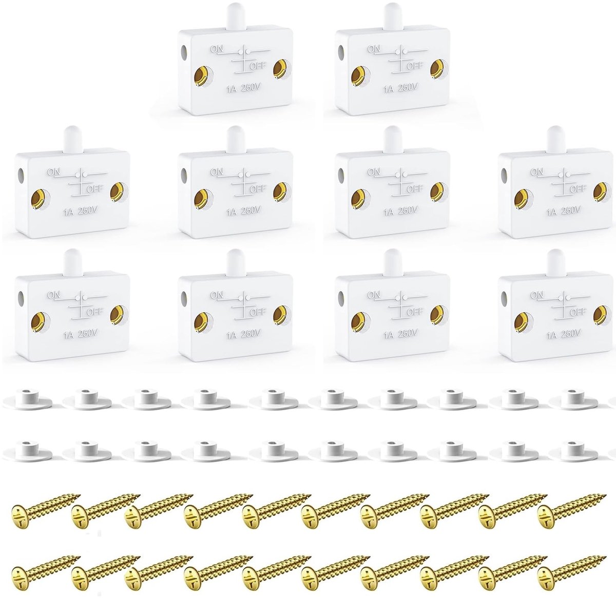 Dailygoods - Kast Deurschakelaar - 10 Stuks - Touch Switch 250V 1A - Eenvoudige installatie - Geschikt voor verlichting - Strak design - Wit