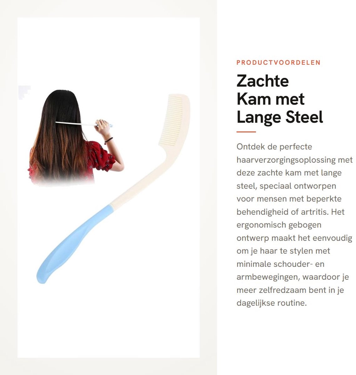 Dailygoods- Kam met lange steel - Ergonomisch ontwerp - Antislip handvat - Geschikt voor artritis - Kunststof - Gemakkelijk in gebruik - Haarstylingkam