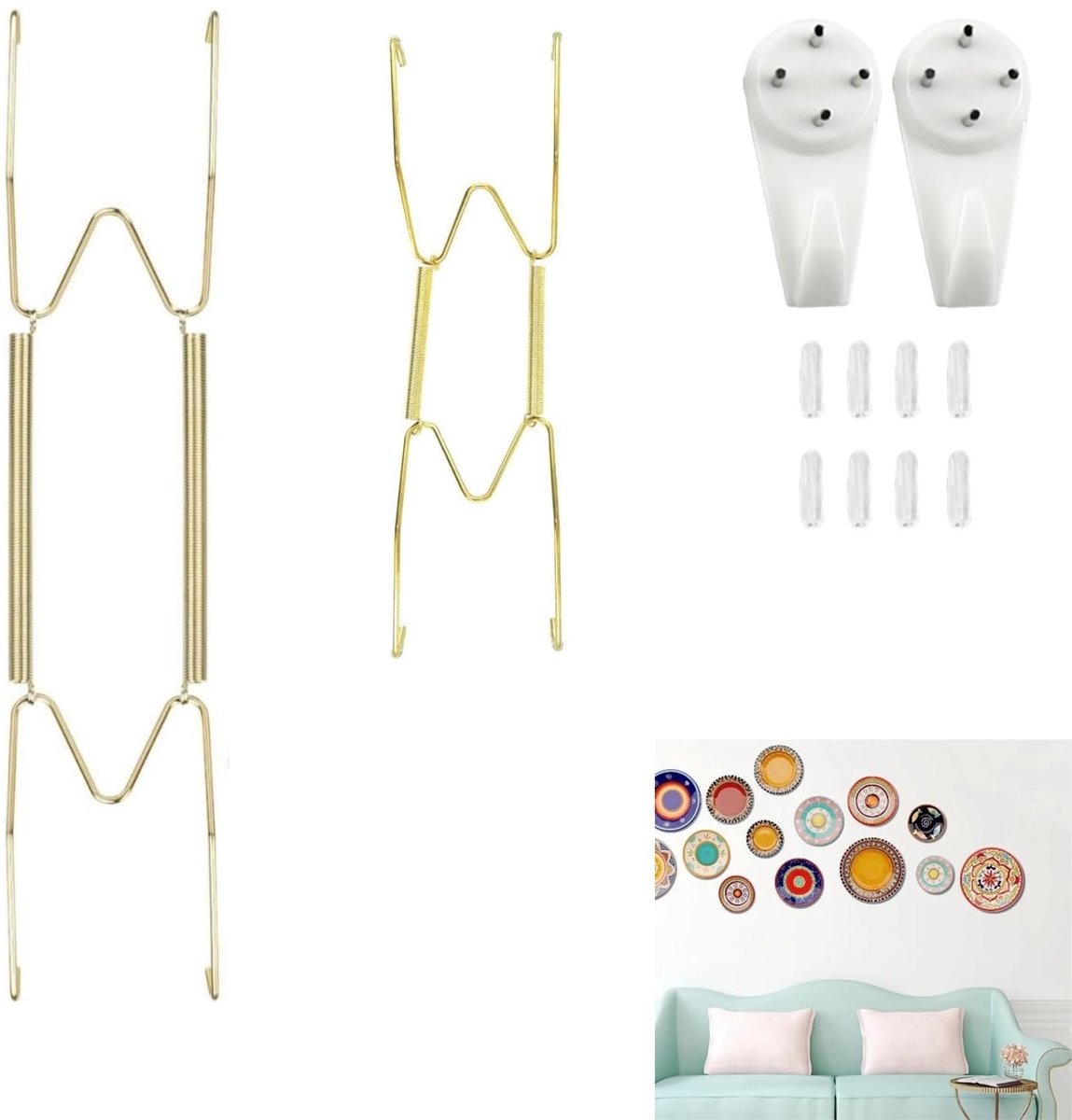 Dailygoods- Bordenhangers 2 stuks - Onzichtbare Platenhangers - Roestvrij Staal - Wanddecoratie - Decoratieve Draadplaten - Afmetingen 20/25 cm - Bordhouder