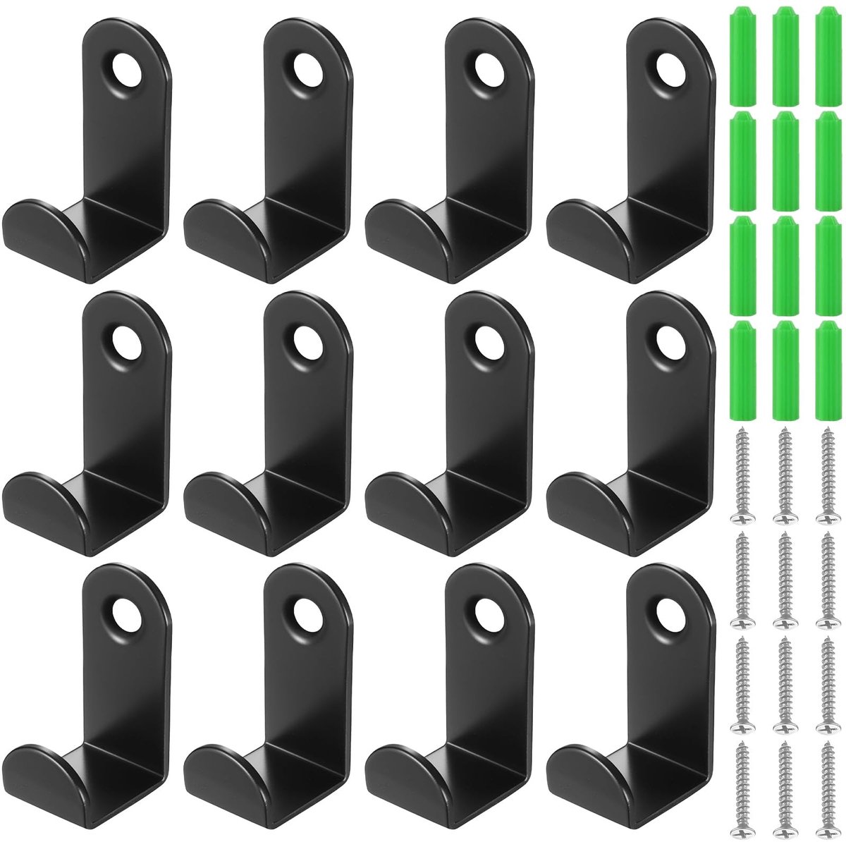 Dailygoods- Wandhaken 12 Stuks - Zwarte Wandhaken - Koolstofstalen Kapstokhaken - Schroefhaken voor Jas - Duurzaam en Krasbestendig - Eenvoudige Installatie