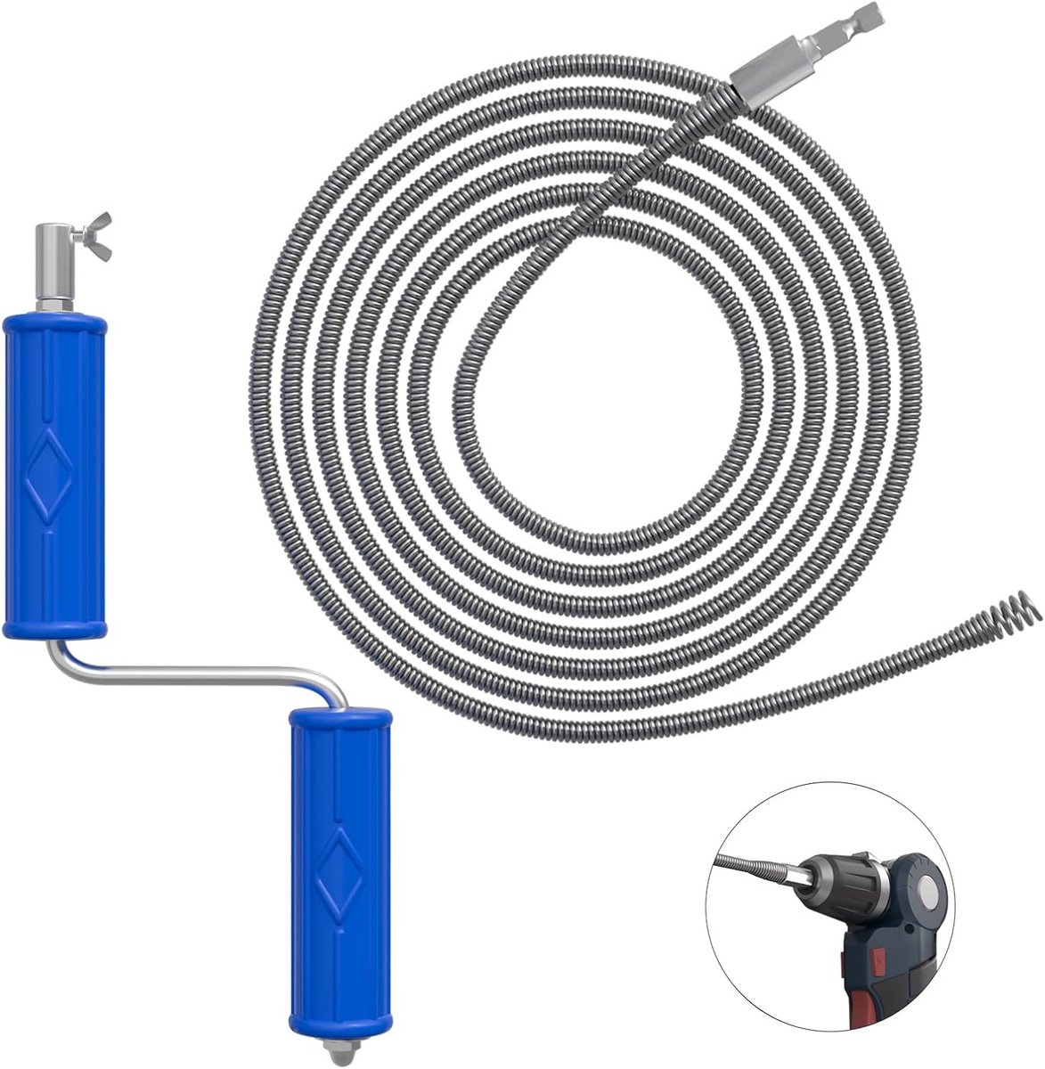 Pijpreiniger Spiraal - Afvoer Ontstopper - Verstopping Verhelpen - Met Elektrische Adapter - 6 mm 5 meter - Zwart