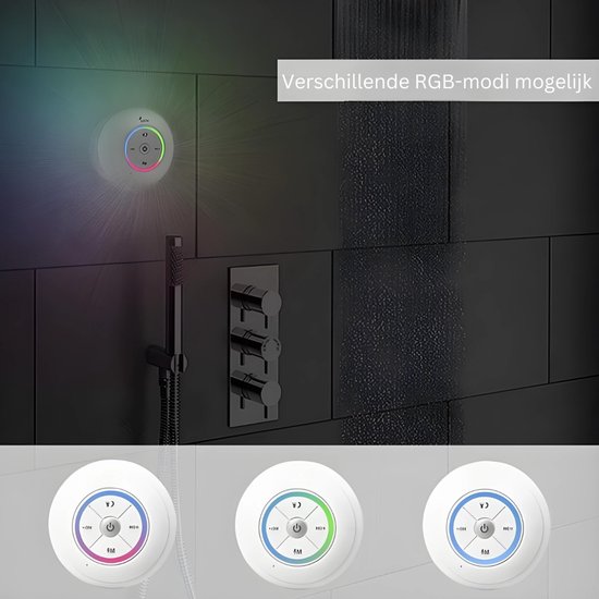 QIN® Douchespeaker - Douche Radio met Bluetooth - Waterdichte Speaker - Ingebouwde Microfoon - Met Zuignap - Oplaadbaar - Wit - ‎5cm x 9cm x 10cm van qin — afbeelding 3
