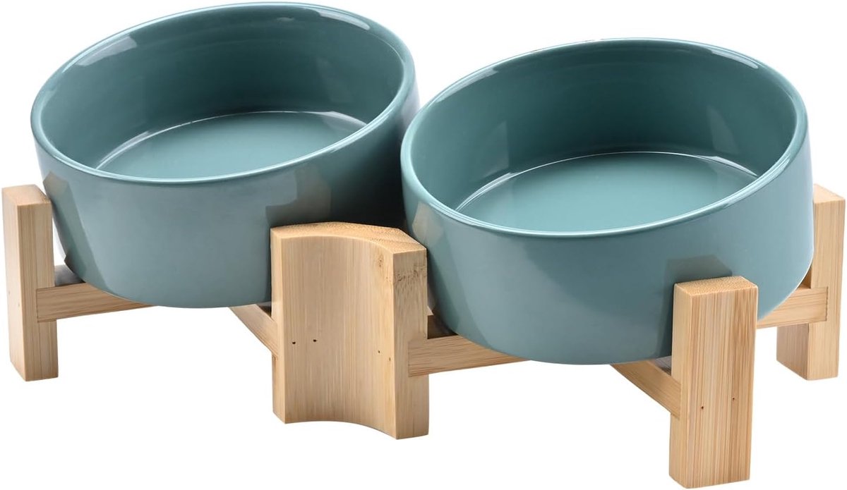 Keramische Voerbak - Hondenkattenbak - Comfortabel Eten - Ergonomische Kanteling - 400 ml - Lichtgroen