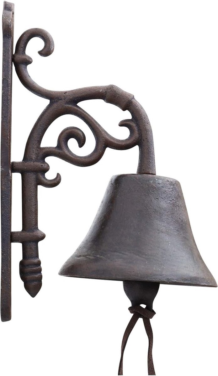 Wandbel - Gietijzeren bel - Decoratief gebruik - Antieke stijl - 23 cm hoog - Zwart