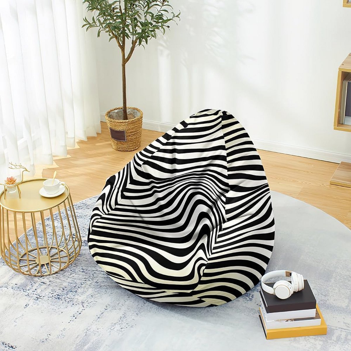 Zitzakhoes - Zitkussenhoes Poef - Opbergen En Zitten - Met Handvat - 80 x 90 cm - Zebra