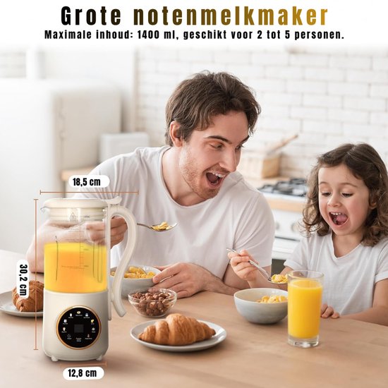 QIN® Sojamelk Maker - Milkmaker 4 in 1 - Vegan Milk - 10 Messen - Extra Fijne Melk - Beige - 13cm x 19cm x 31cm van Qin — afbeelding 2